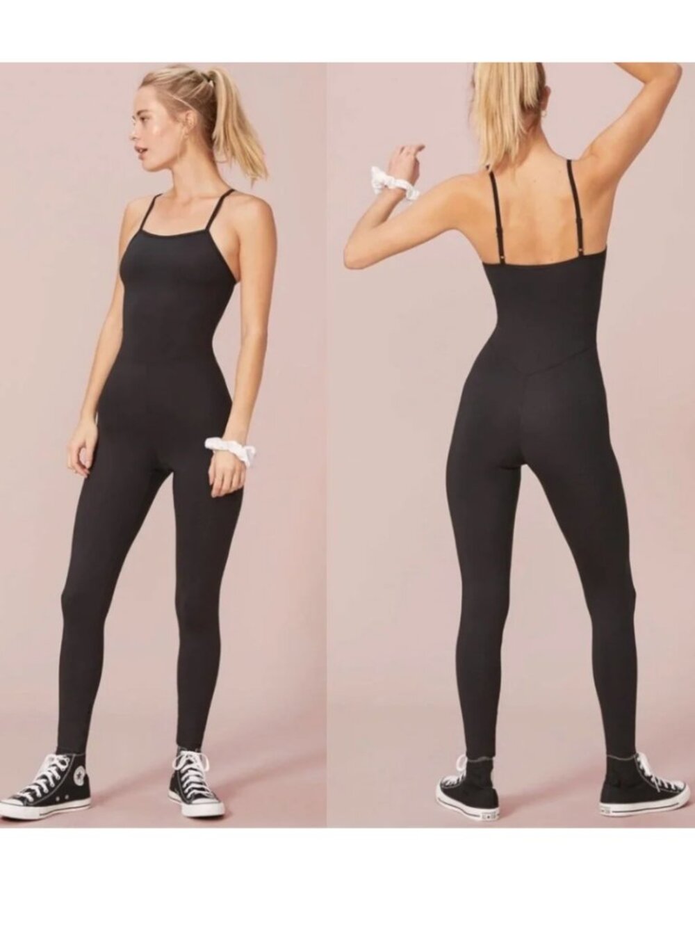 Girlfriend Collective Black Unitard Jumpsuit Size S Activewear Cami Skinny Strap